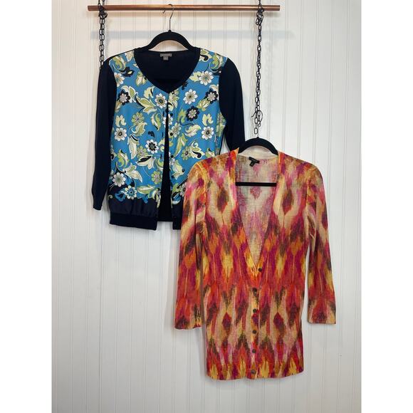 Ann Taylor Ikat V-Neck Top & Blue Floral Button Cardigan Bundle Size S - Picture 1 of 11
